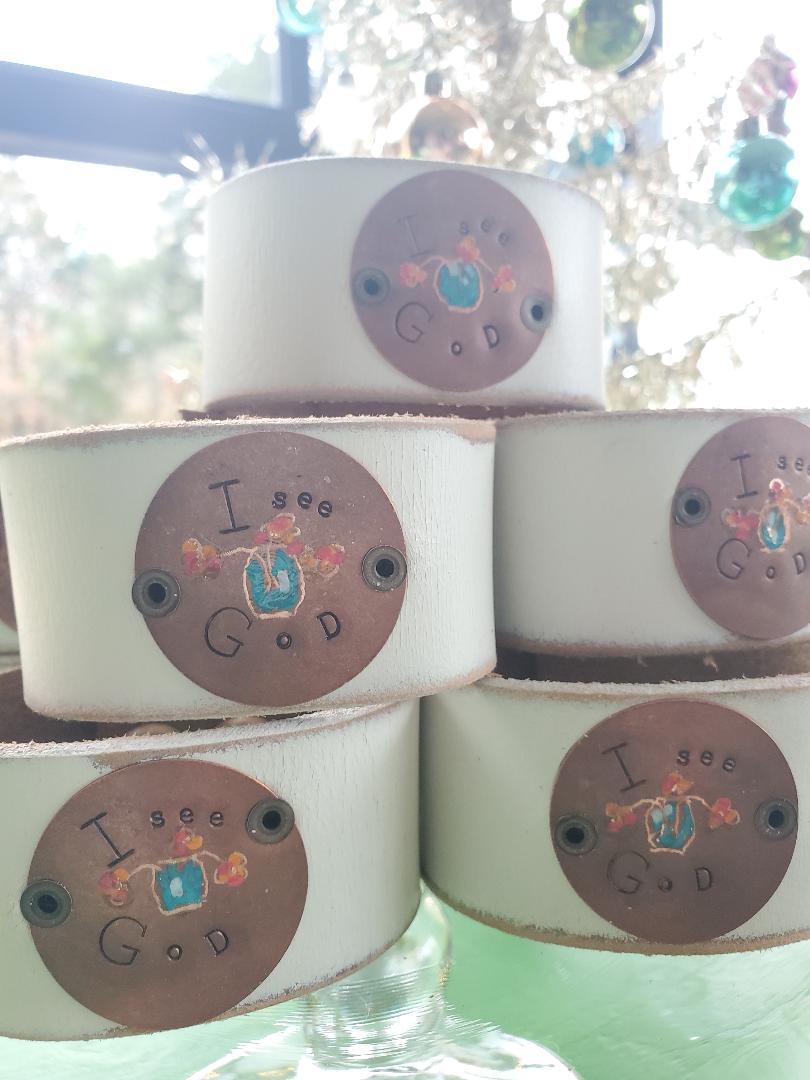 "I See God" leather cuff (comes with FREE signed "Seeing God in the Sweet Ordinary" book)