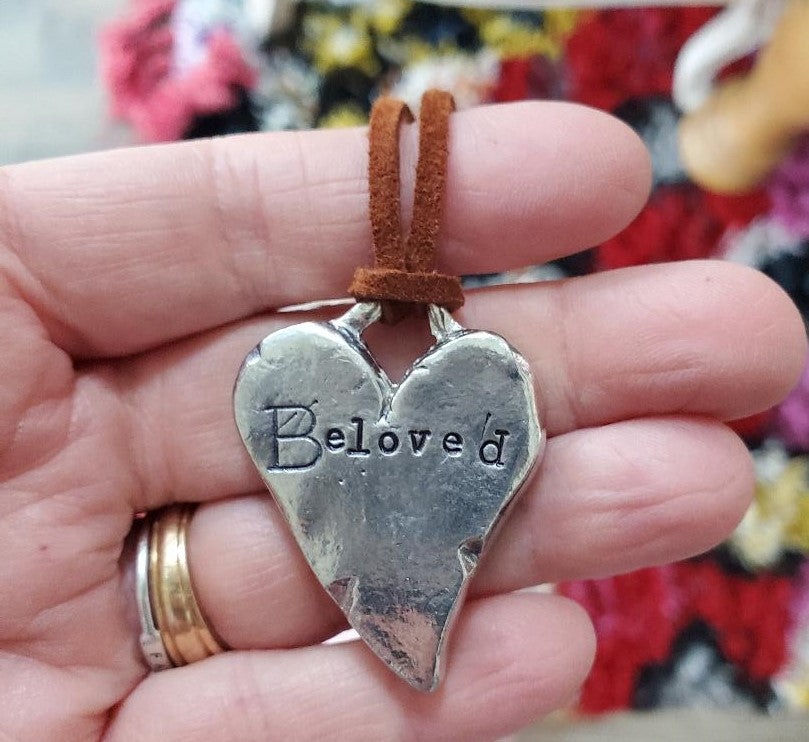 "Beloved" pewter heart necklace