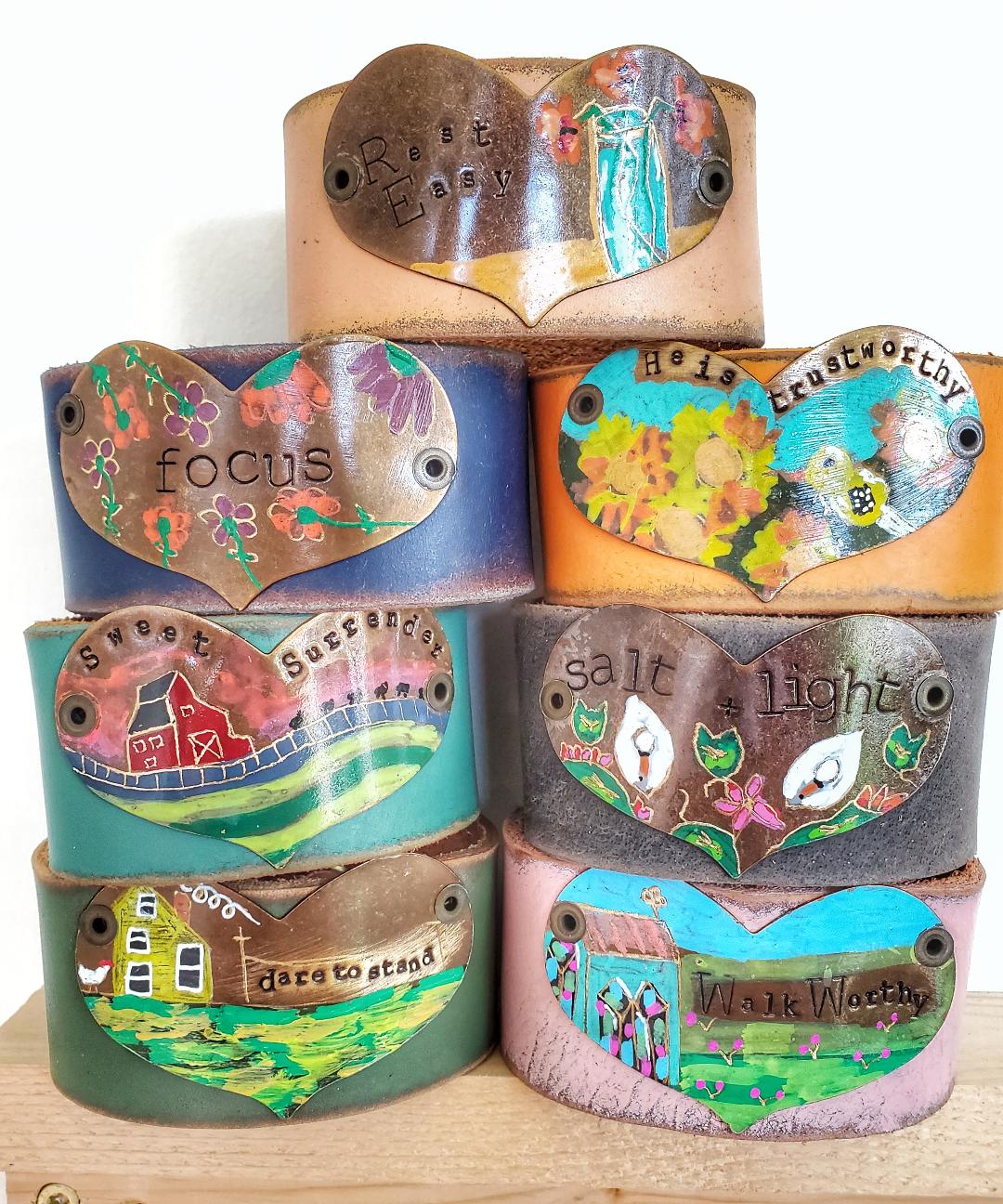 Painted Love Letter Leather cuffs (comes with art-card and letter)