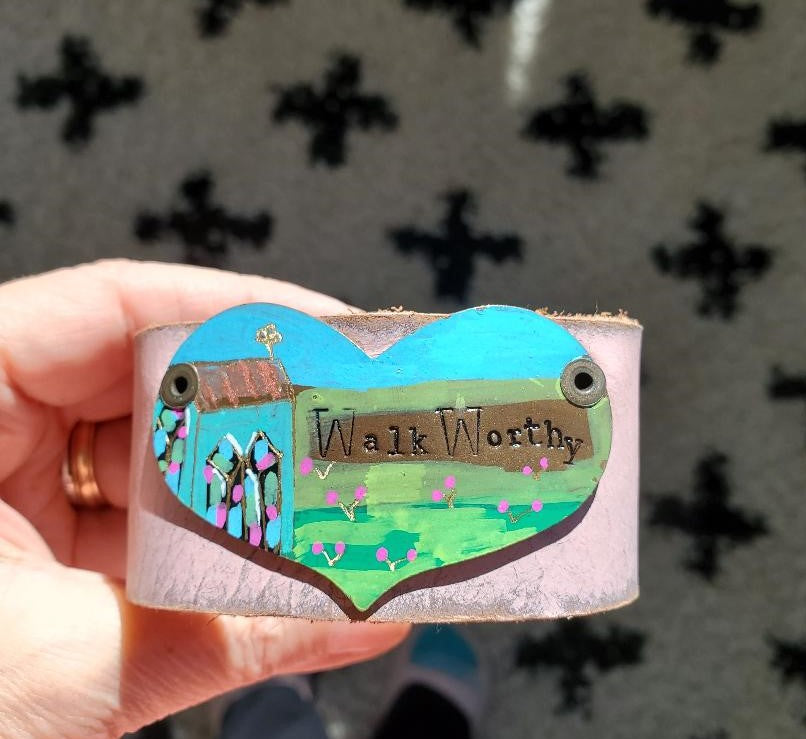 Stained-glass church cuff (with "Walk Worthy" art card and letter included)